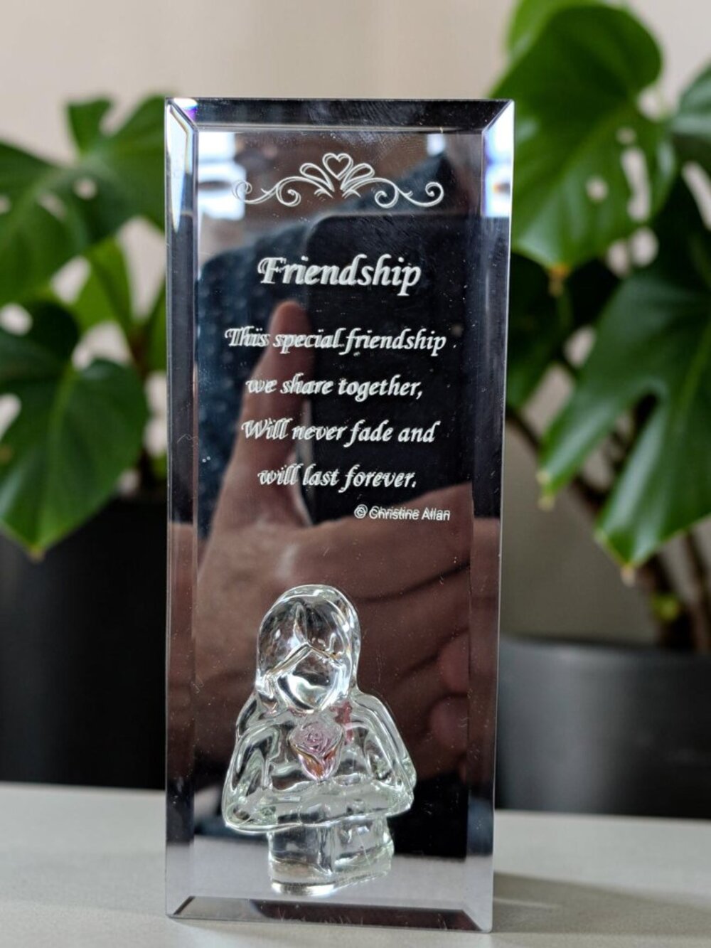Rite of Spring "Frindship" Inspirational Message Plaque w/ Sculpted Glass Girl